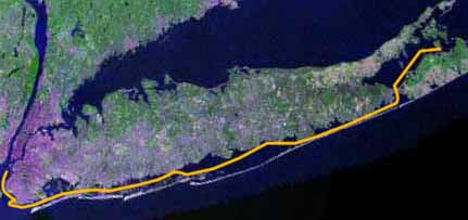 Photo: Aerial photo of long Island with the path of the cruise added.
